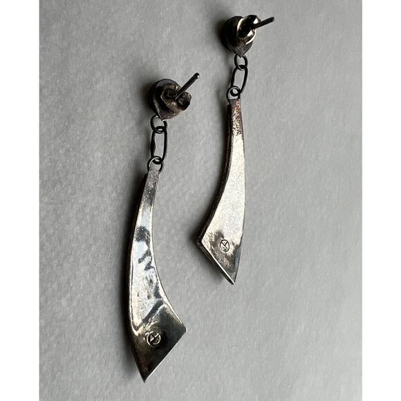 Turquoise Sterling Silver Native Zuni Emery Ohmsatte Inlay Dangle Earrings - Picture 5 of 9